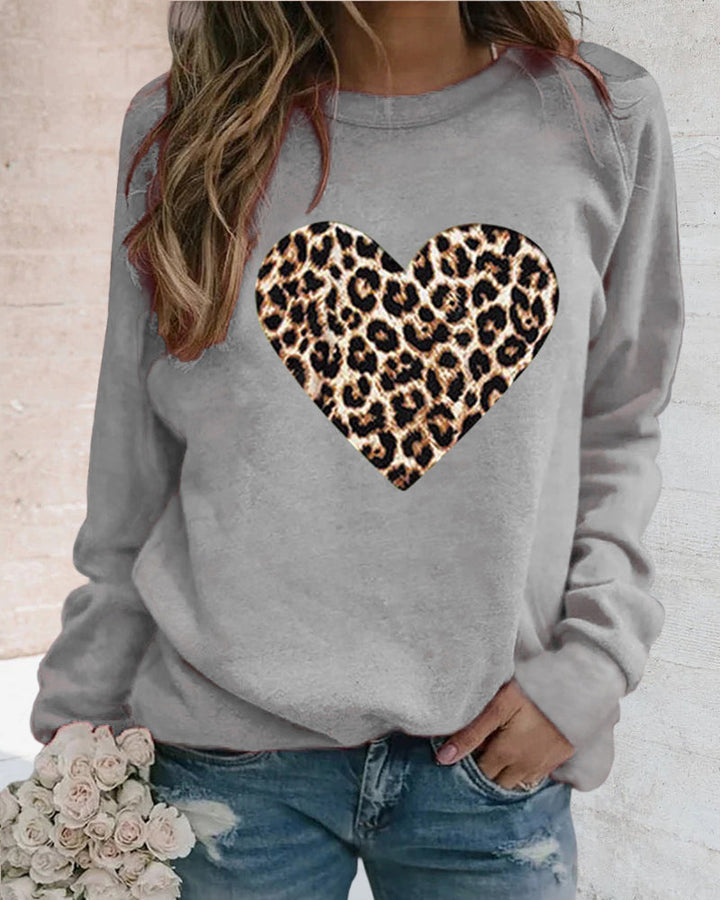 Dames sweatshirt met luipaardprint hart