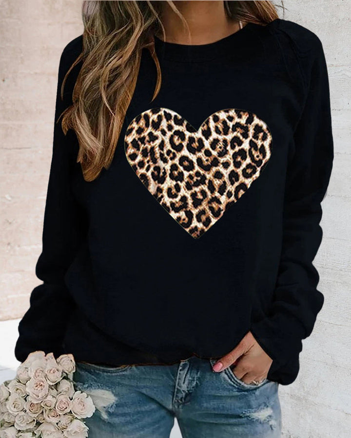 Dames sweatshirt met luipaardprint hart