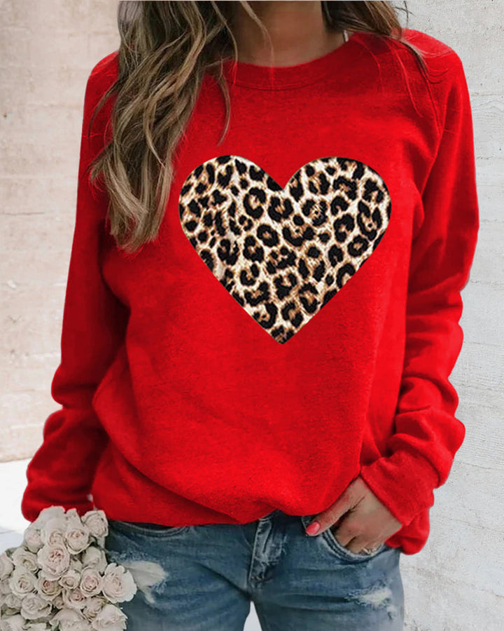 Dames sweatshirt met luipaardprint hart