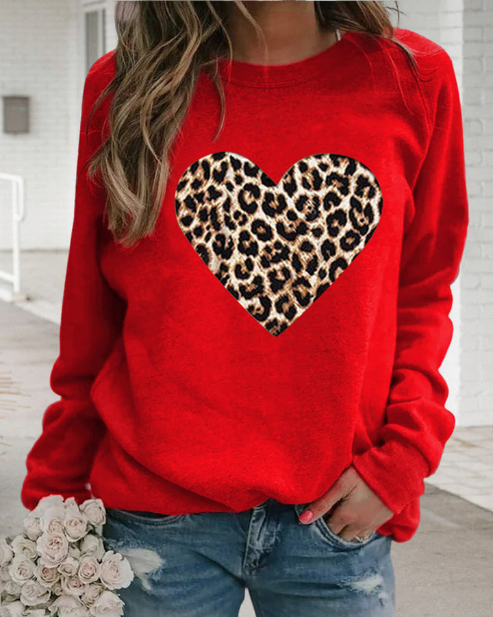 Dames sweatshirt met luipaardprint hart