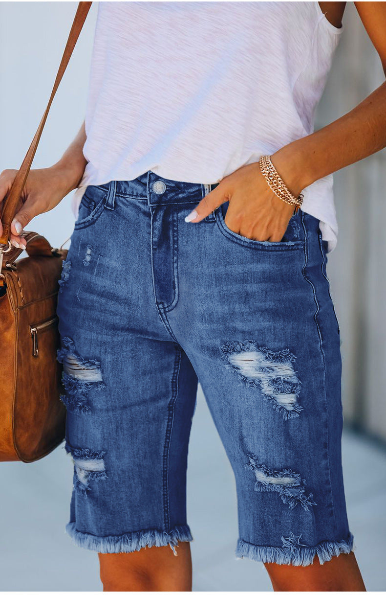 Eden | Distressed denim shorts