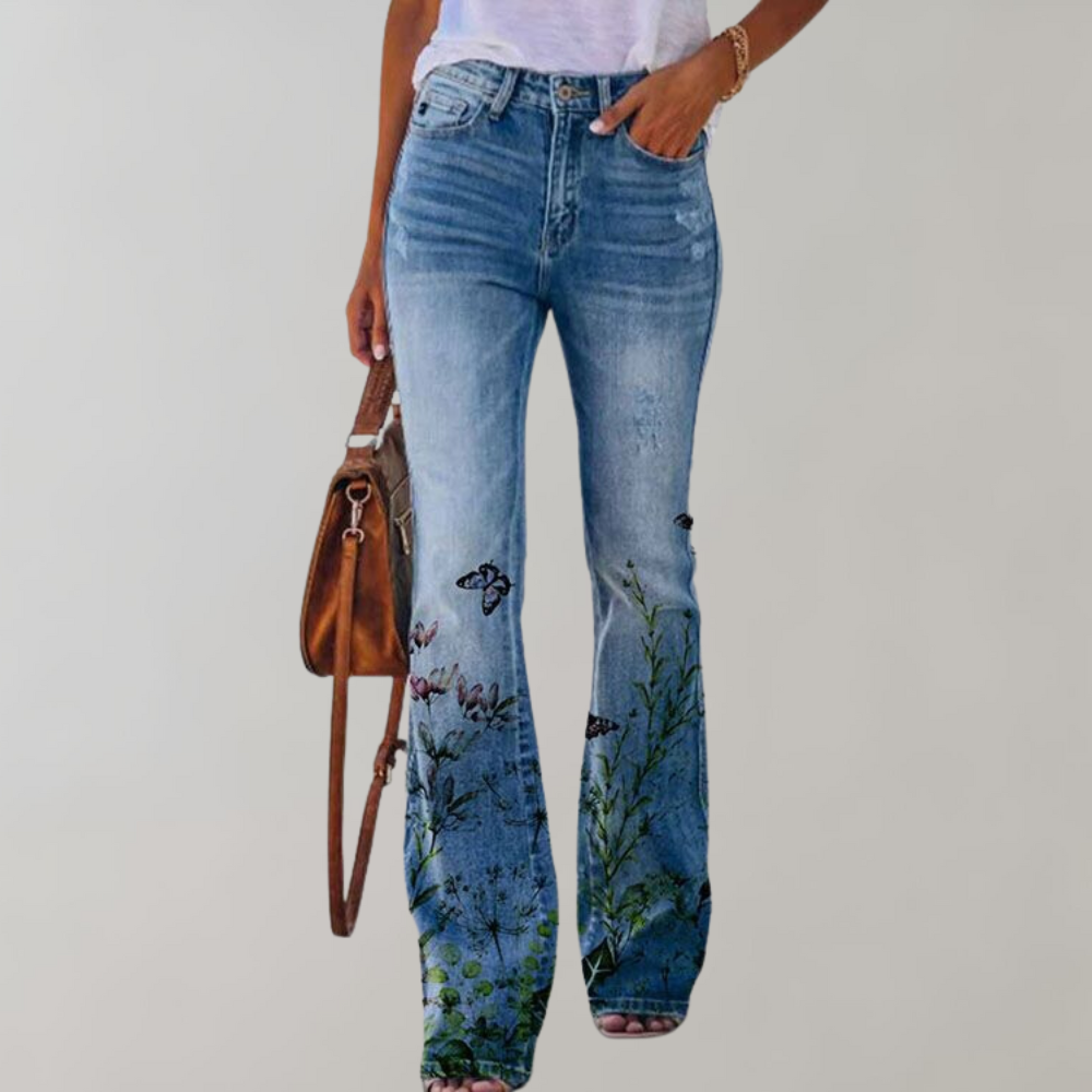 Dames Flared Jeans met Print