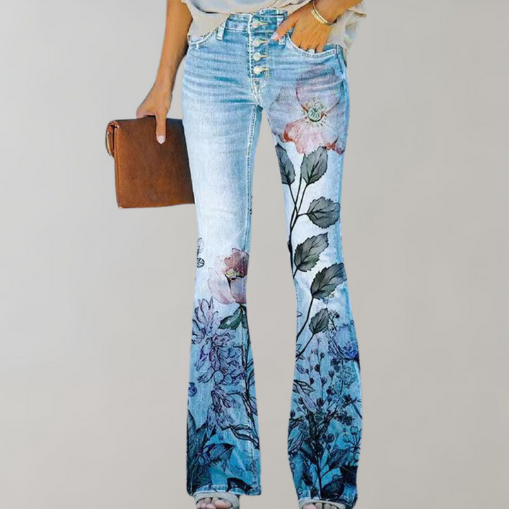 Dames Flared Jeans met Print