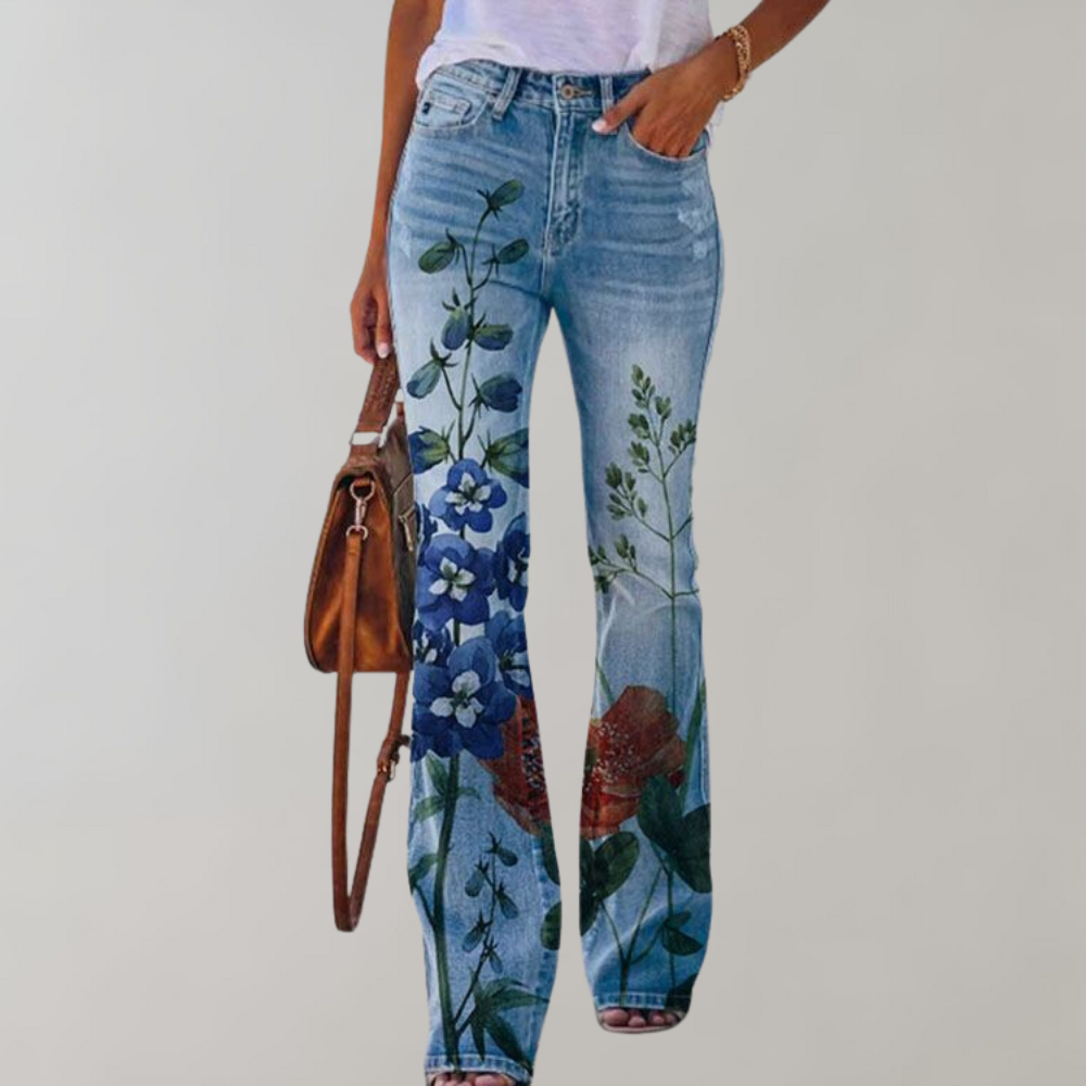 Dames Flared Jeans met Print