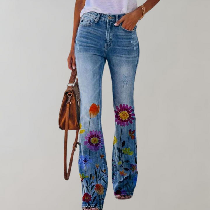 Dames Flared Jeans met Print