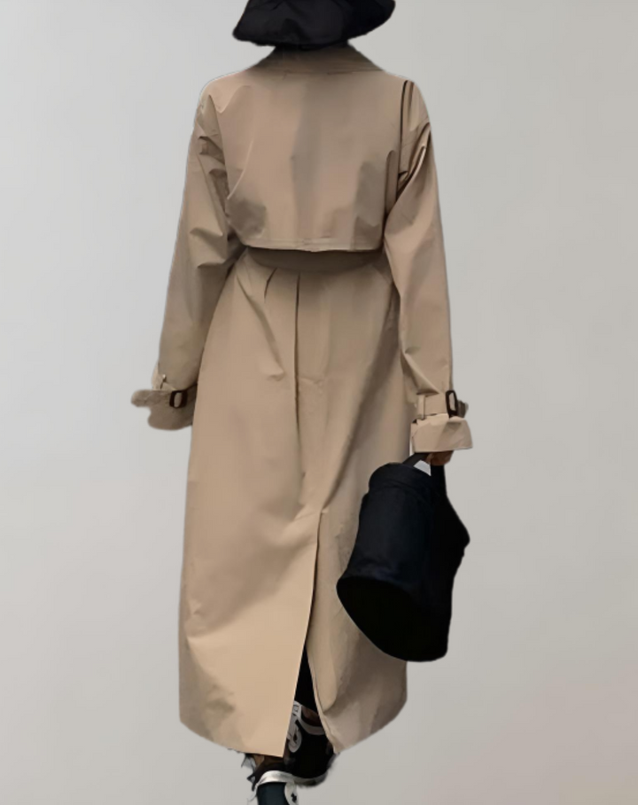 Lange trenchcoat voor dames met ceintuur en knopen