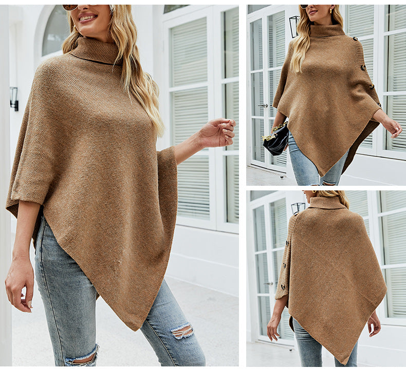 Dames bruine poncho met knopen