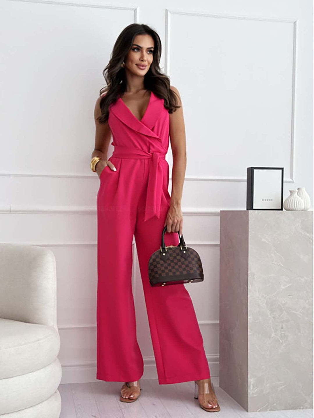 Elegante mouwloze jumpsuit met riem voor vrouwen