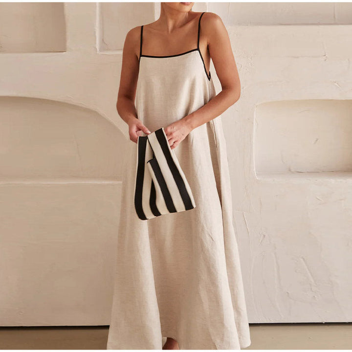 Florence | Linnen maxi-jurk met contrast