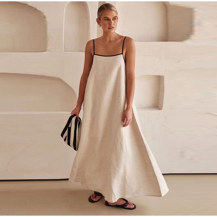 Florence | Linnen maxi-jurk met contrast