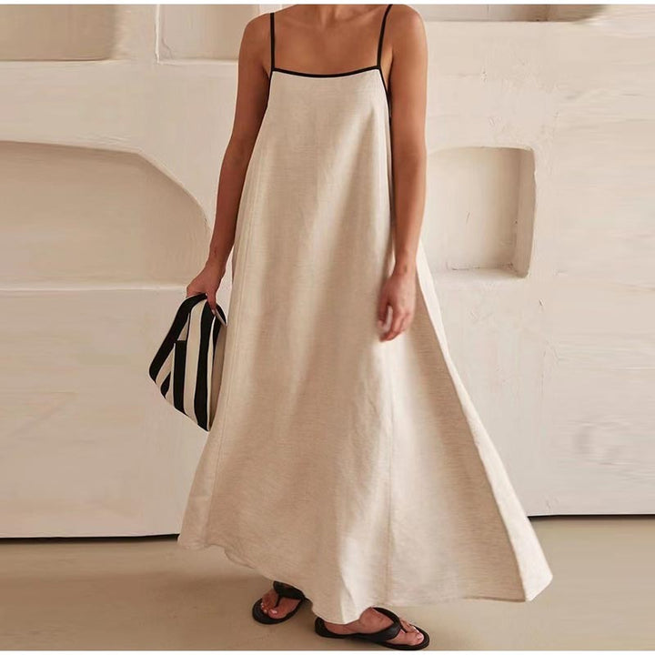 Florence | Linnen maxi-jurk met contrast