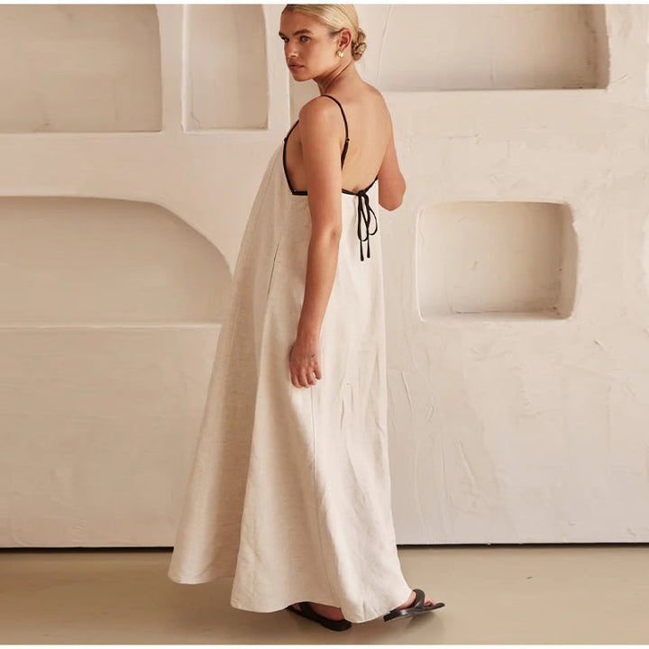 Florence | Linnen maxi-jurk met contrast