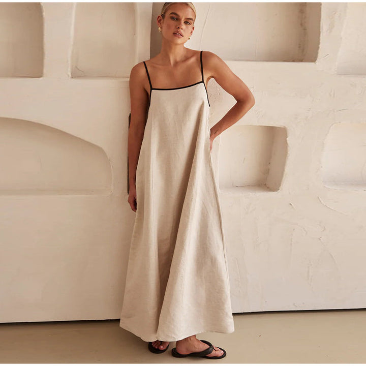 Florence | Linnen maxi-jurk met contrast