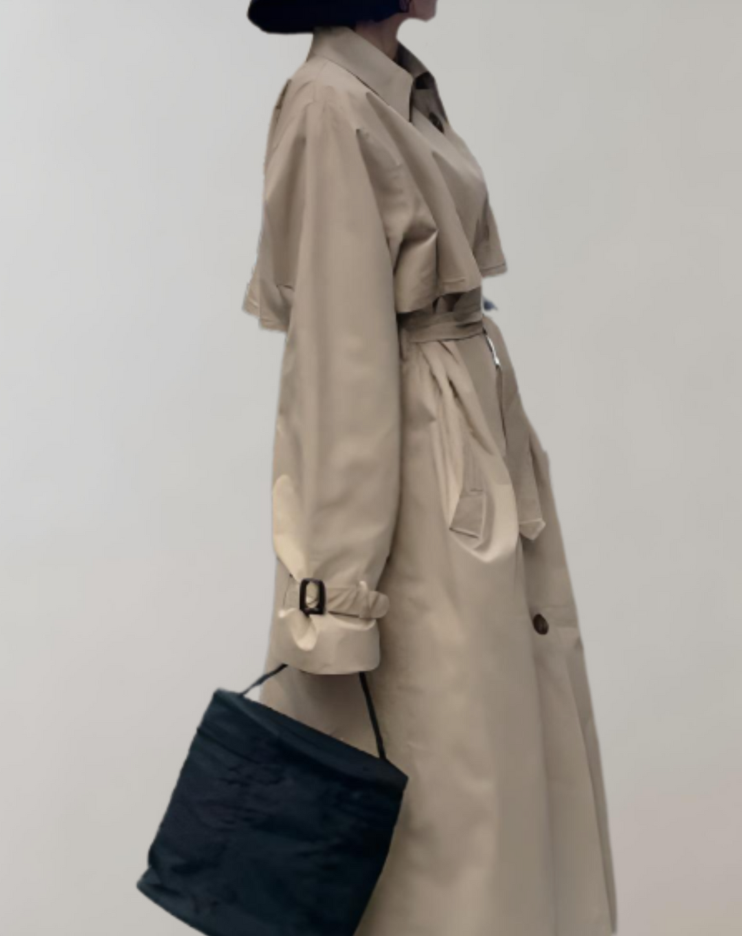 Lange trenchcoat voor dames met ceintuur en knopen