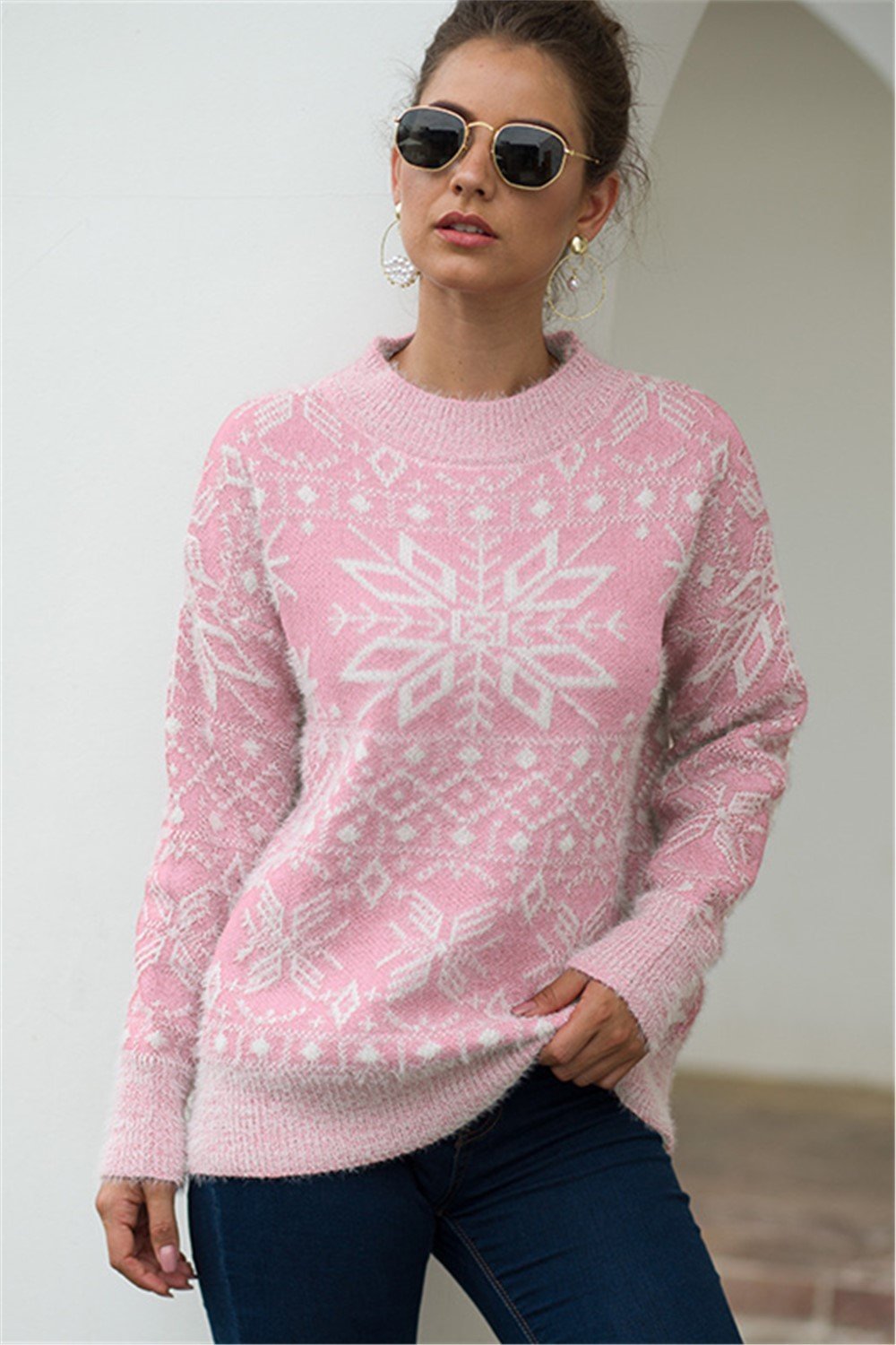 Pullover met sneeuwvlokjes-pluche voor dames