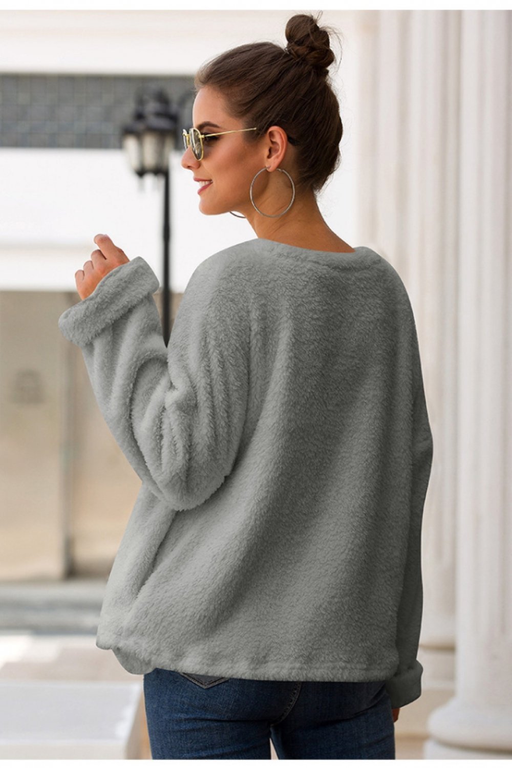 Geborduurde loose pluche pullover voor vrouwen